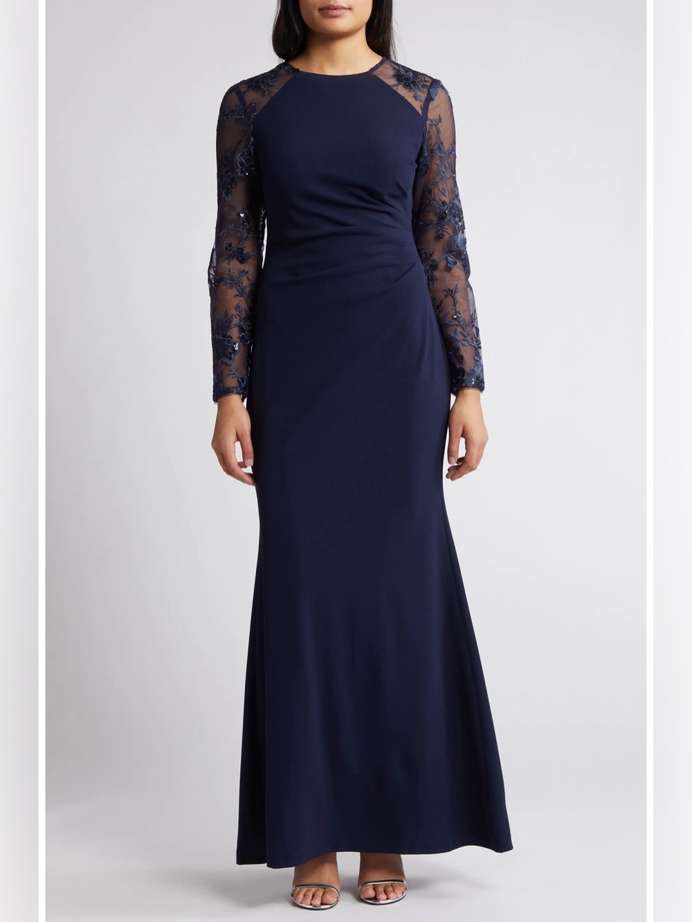 NWT Eliza J Sequin Embroidered Long Sleeve Gown